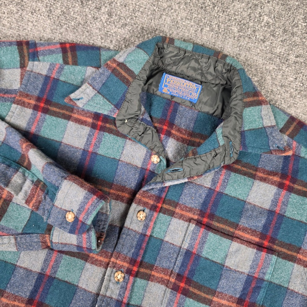 Vintage Pendleton Fireside Shirt Mens M Blue Plaid Wool Made in USA Flannel